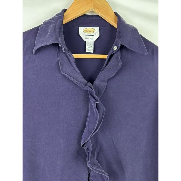 Talbots Women's Size 4 Long Sleeve Purple Front Ruffle V-Neck Blouse Pure Silk - Picture 8 of 9